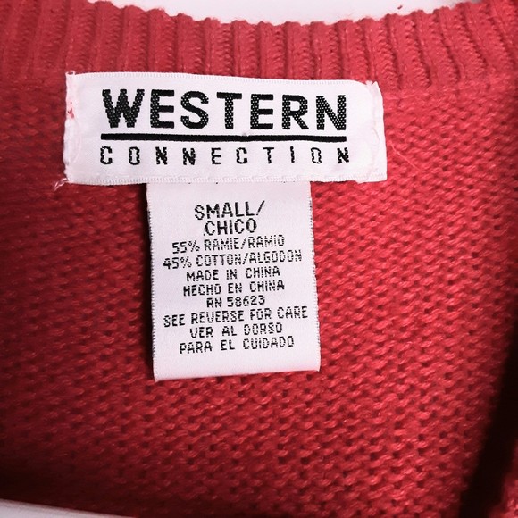 Western Connections Sweater Festive V-Neck Red With Beads Rhinestones Small - Picture 8 of 9